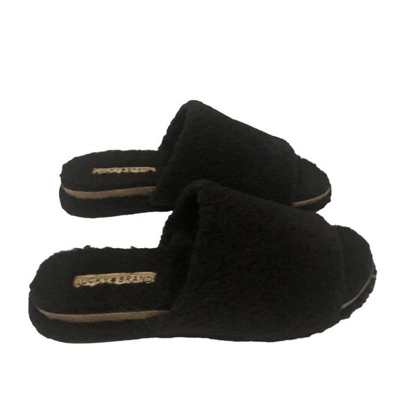 Lucky Brand Gadini Women's Faux Shearling Open Toe Slide Slippers Black Size 9 - Picture 2 of 10